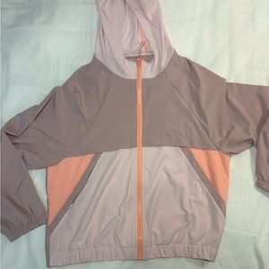 Athleta Girl Kids' Pink Color Block Windbreaker Full Zip Hooded Jacket - XL/14